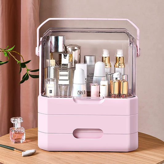 Right Way Shop™ Large Makeup Organizer with Dustproof Lid & Drawers