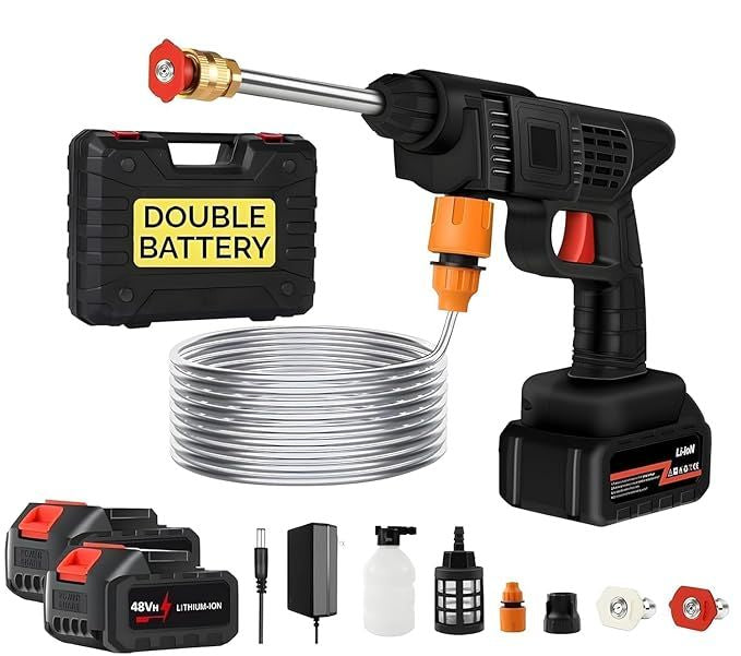 Double Battery 48Vf Pressure Washer Gun – Rechargeable Portable Car Washer