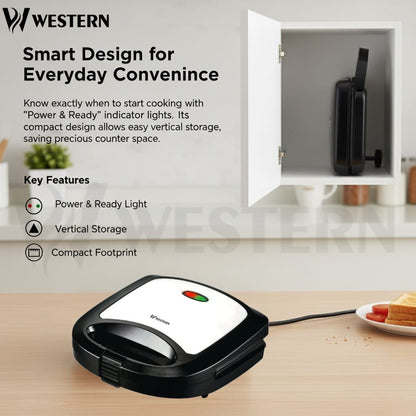 Western Sandwich Maker W-407 – 2 Slice Electric Sandwich Maker | Non-Stick Sandwich Toaster | 2-Year Warranty