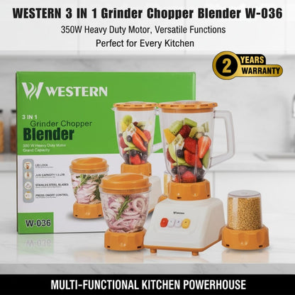 Western 3-in-1 Blender Grinder Chopper W-036 – 350W Electric Juicer Blender | Mini Chopper & Dry Mill Grinder