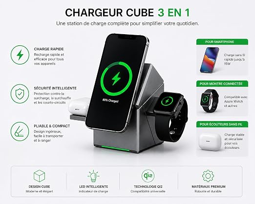 Foldable 3in1 15W Magnetic Wireless Charger Stand