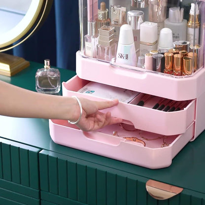 Right Way Shop™ Large Makeup Organizer with Dustproof Lid & Drawers
