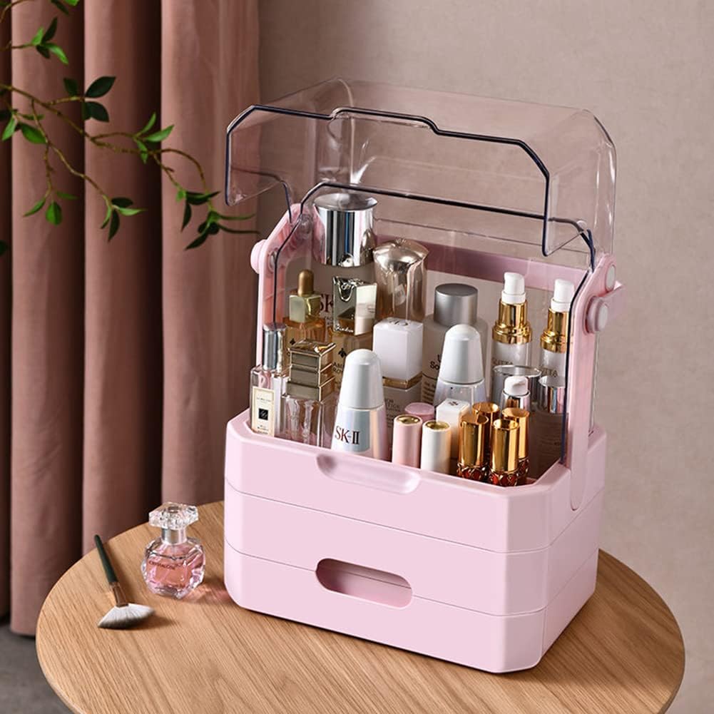 Right Way Shop™ Large Makeup Organizer with Dustproof Lid & Drawers