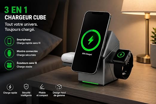 Foldable 3in1 15W Magnetic Wireless Charger Stand