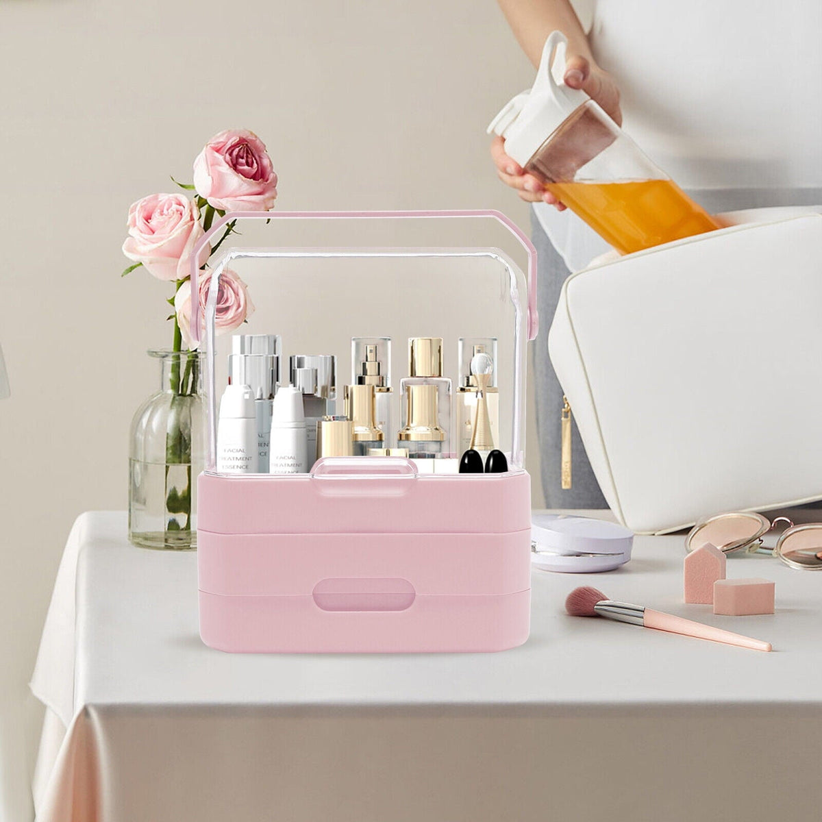Right Way Shop™ Large Makeup Organizer with Dustproof Lid & Drawers