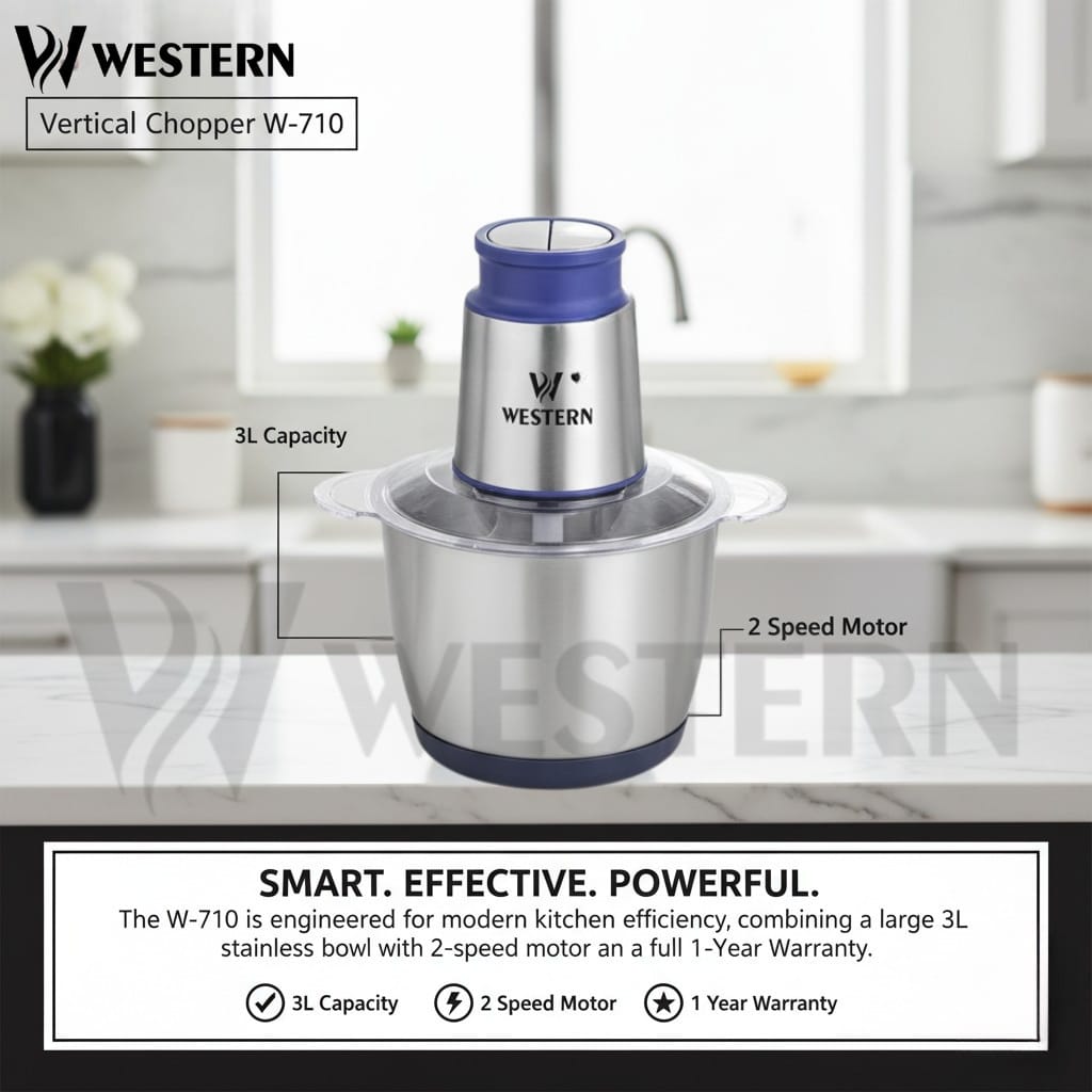 Western Vertical Chopper W-710 – 3L Electric Food Chopper Stainless Steel Bowl | 2-Year Warranty