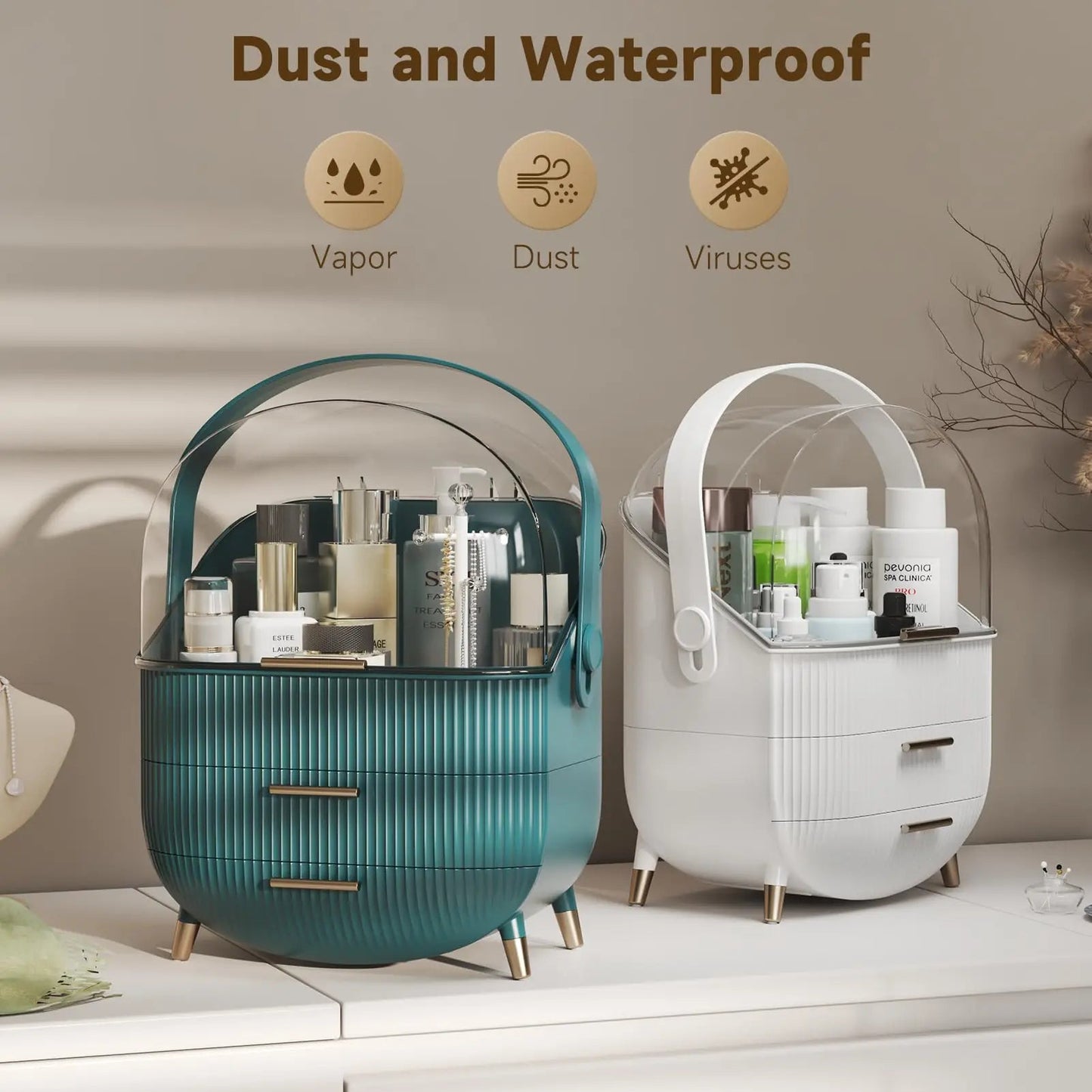Right Way Shop™ Waterproof Makeup Organizer with Lid & Drawers