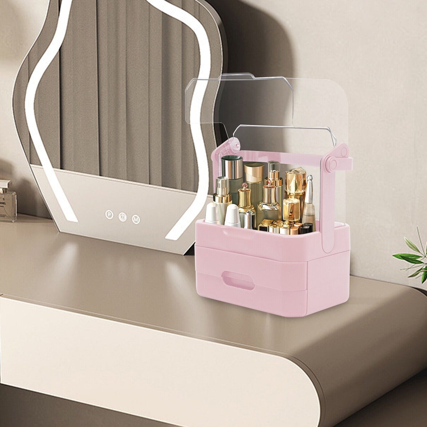 Right Way Shop™ Large Makeup Organizer with Dustproof Lid & Drawers