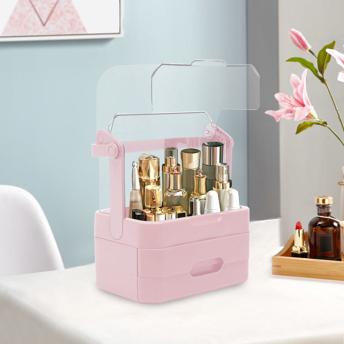 Right Way Shop™ Large Makeup Organizer with Dustproof Lid & Drawers