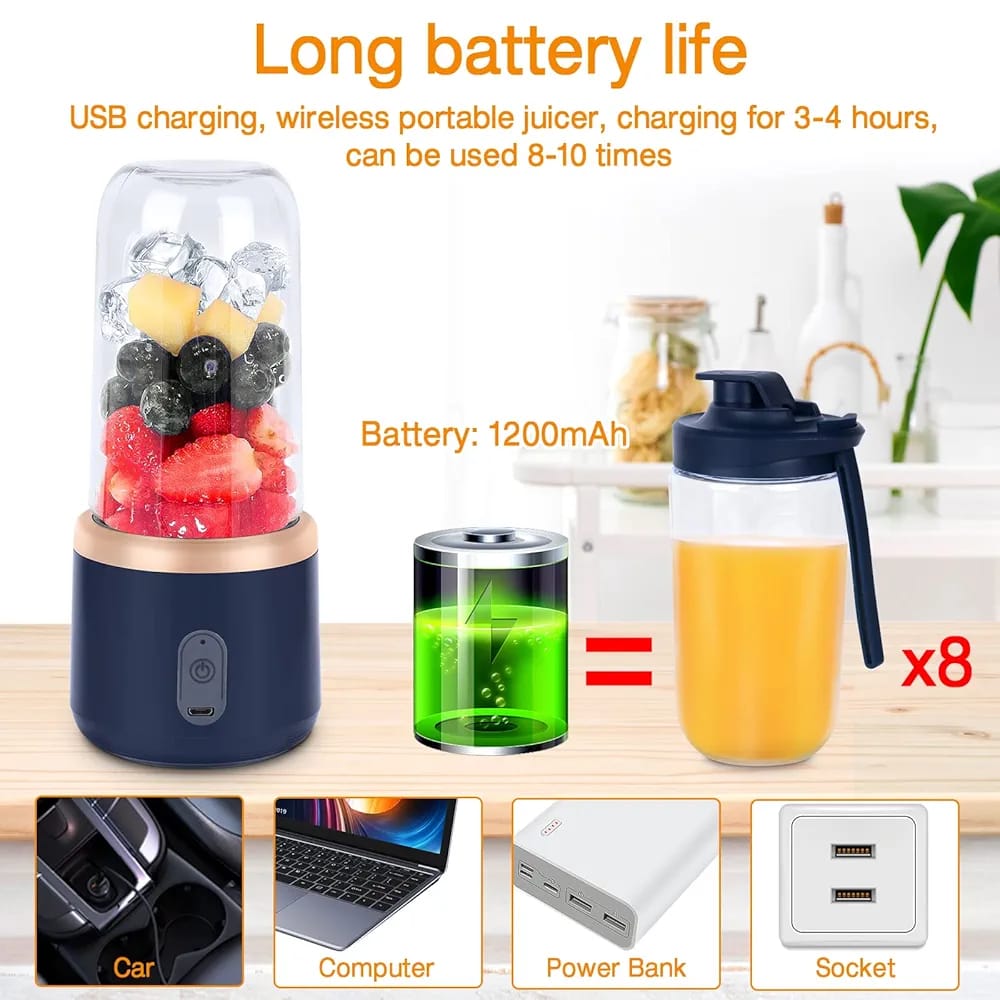 Portable Blender Juicer Machine – 2-in-1 USB Rechargeable Smoothie Maker | 400ml Personal Mini Fruit Mixer