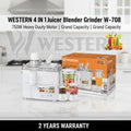 Western 4-in-1 Juicer Blender Grinder W-708 – 750W Heavy Duty Juicer Machine | Blender, Dry Mill & Chutney Grinder | 2-Year Warranty