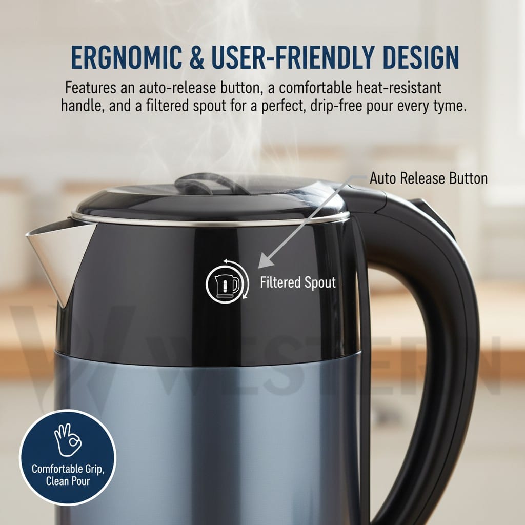 Western Deluxe Electric Kettle W-52 – 1.8L Stainless Steel Electric Kettle | 1500W Fast Boil