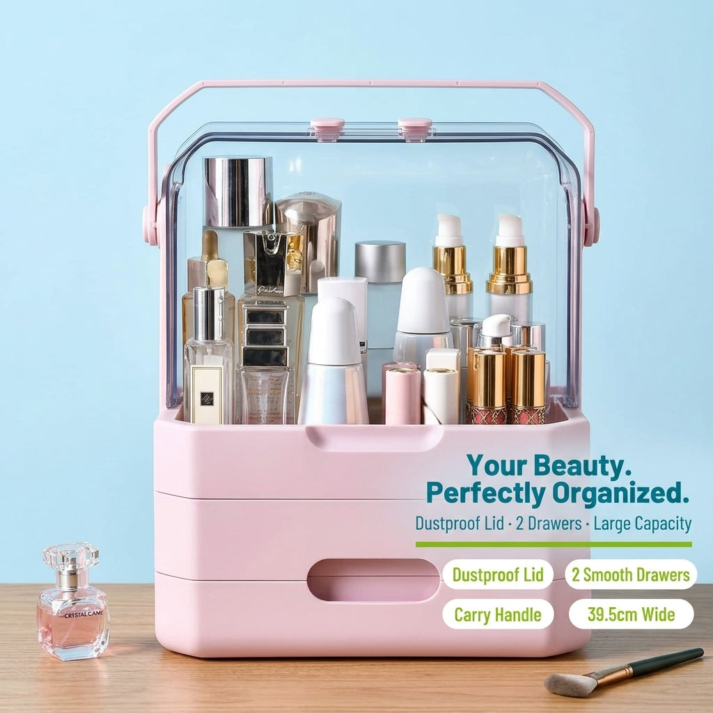 Right Way Shop™ Large Makeup Organizer with Dustproof Lid & Drawers
