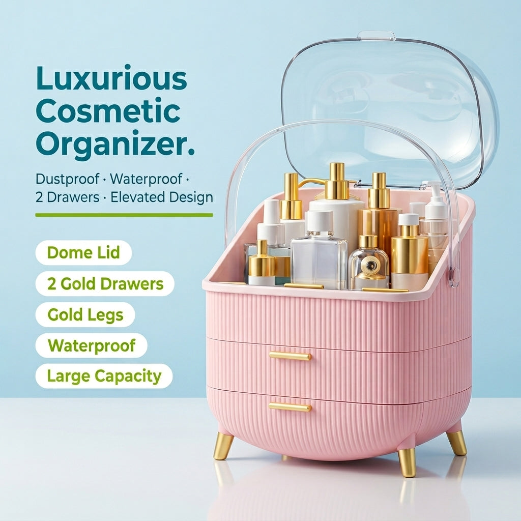 Right Way Shop™ Waterproof Makeup Organizer with Lid & Drawers