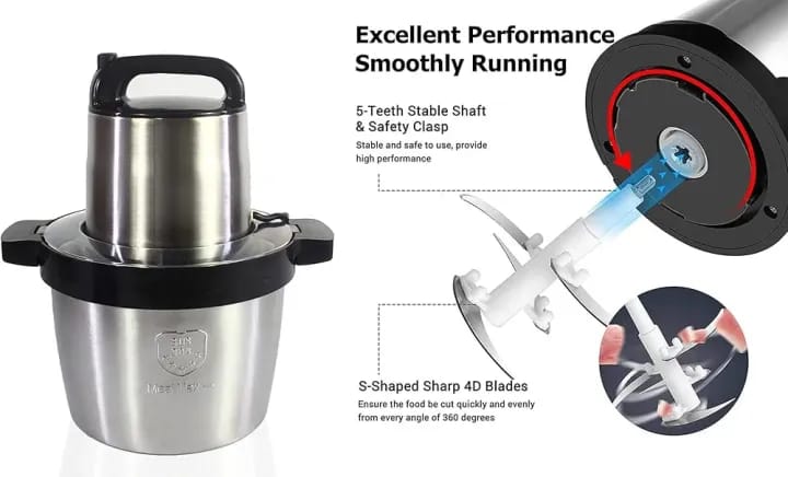 6L Chopper Machine – King Size Electric Chopper | 304 Stainless Steel Bowl | Dual Speed Control | Heavy Duty Food Processor