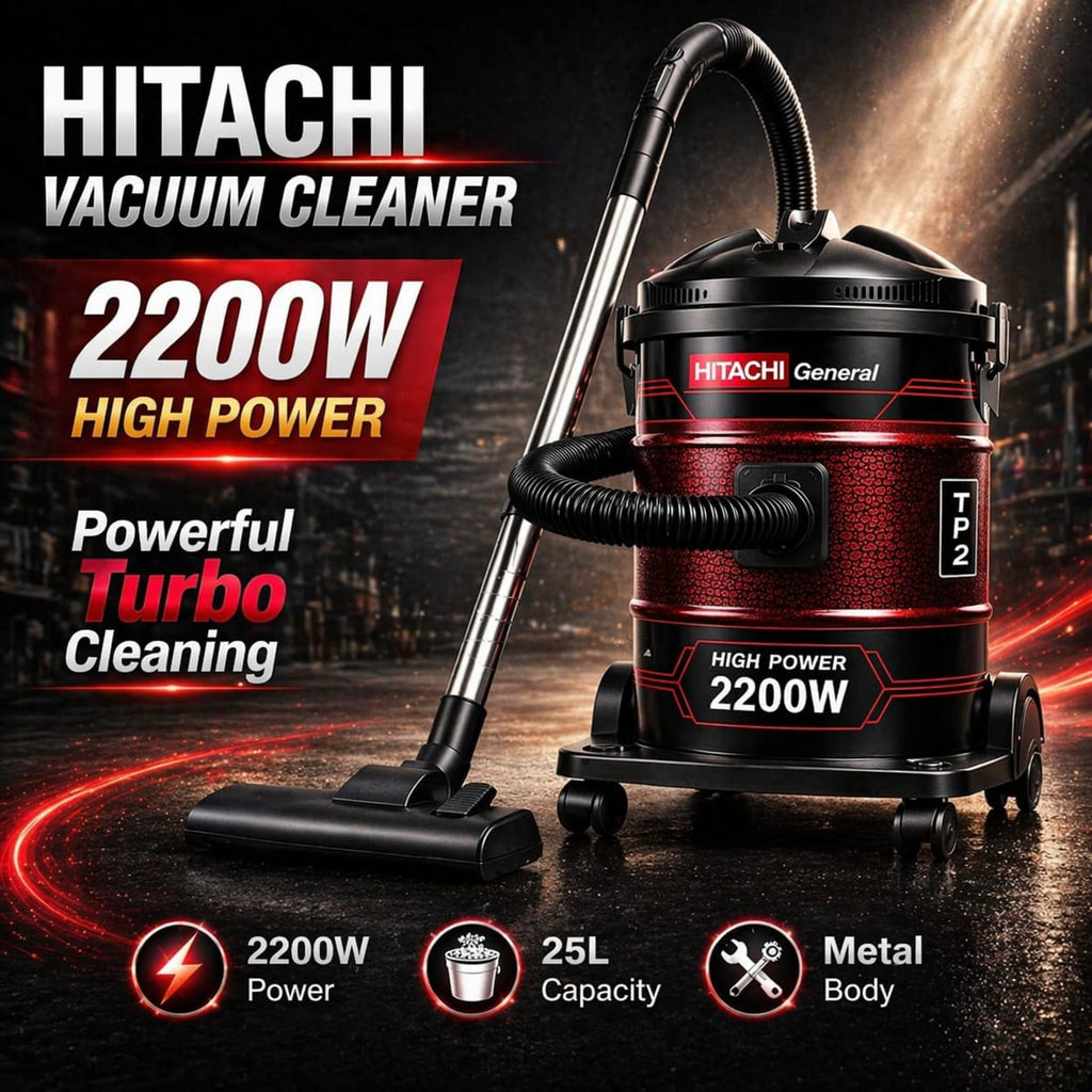 Hitachi Vacuum Cleaner 25L – 2200W High Power Drum Vacuum | Large Capacity Cleaner with Wheels