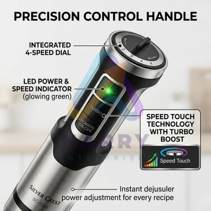 Silver Crest SC-2025 5 in 1 Hand Blender – 500W Powerful Stick Blender | 4 Speed Control | Chopper, Whisk, Frother & Beaker