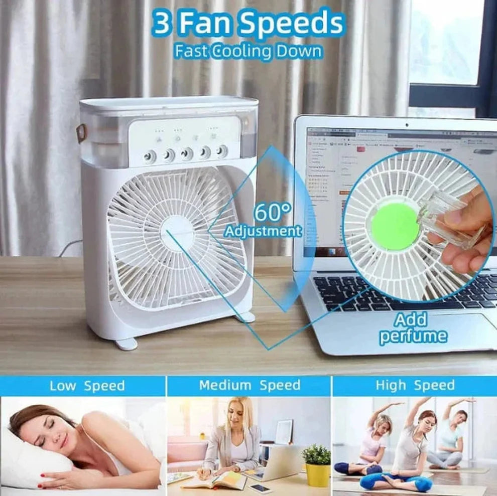 Mini AC Fan – 3-in-1 Portable USB Air Cooler | Desktop Cooling Fan with Humidifier