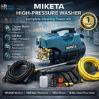 MIKETA Electric Pressure Washer – 1150W 120 Bar High Pressure Cleaner | Portable Car Washer Machine with Spray Gun Kit