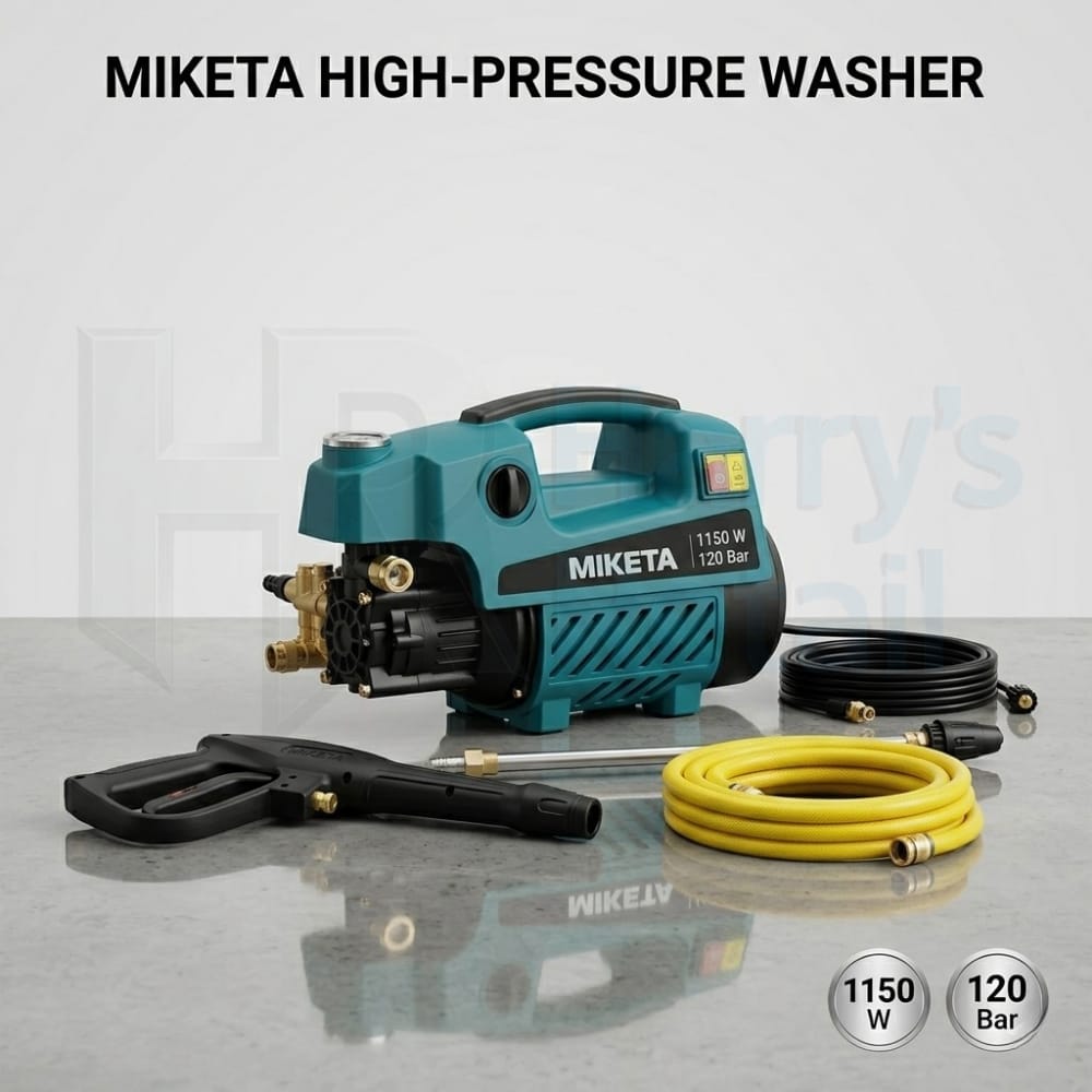 MIKETA Electric Pressure Washer – 1150W 120 Bar High Pressure Cleaner | Portable Car Washer Machine with Spray Gun Kit