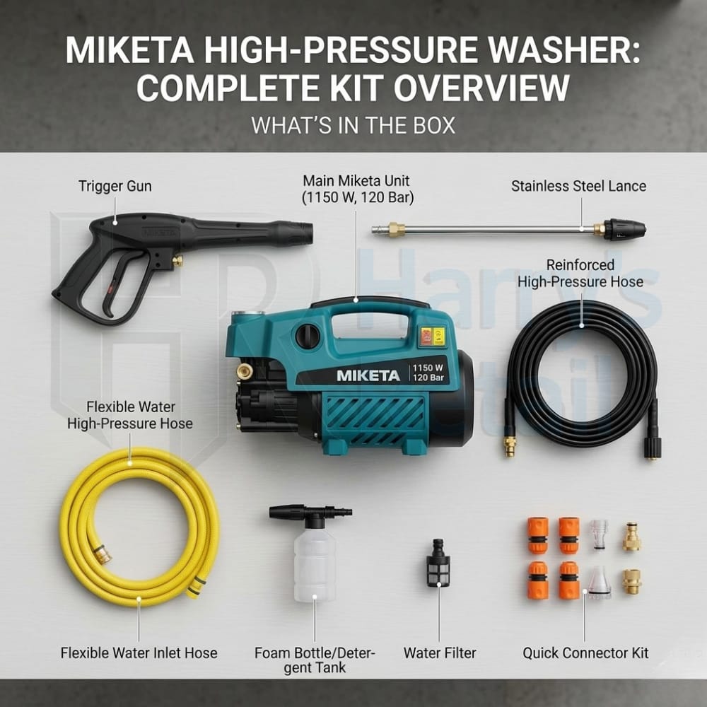 MIKETA Electric Pressure Washer – 1150W 120 Bar High Pressure Cleaner | Portable Car Washer Machine with Spray Gun Kit