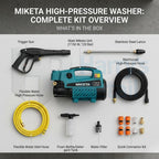 MIKETA Electric Pressure Washer – 1150W 120 Bar High Pressure Cleaner | Portable Car Washer Machine with Spray Gun Kit