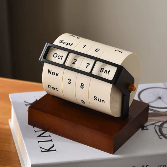 Right Way Shop™ Wooden Rotary Perpetual Desk Calendar