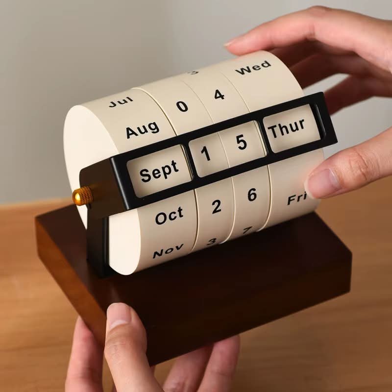 Right Way Shop™ Wooden Rotary Perpetual Desk Calendar