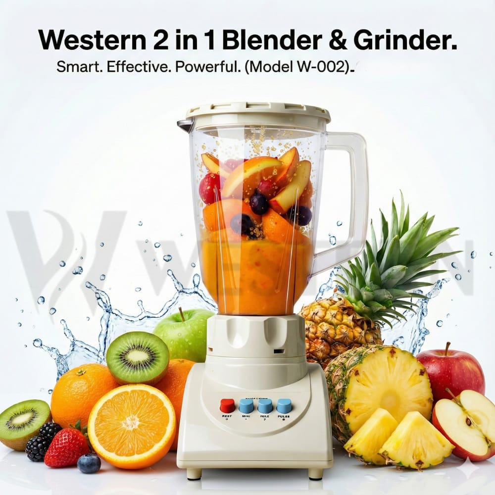 Western W-002 2-in-1 Blender & Grinder – 1.5L Large Capacity | Heavy-Duty 2-Speed Motor| 2-Year Warranty