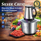 3L Silver Crest Chopper Machine 1000W Powerful Motor | 3 Speed Control Electric Food Chopper