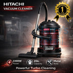 Hitachi Vacuum Cleaner 25L – 2200W High Power Drum Vacuum | Large Capacity Cleaner with Wheels