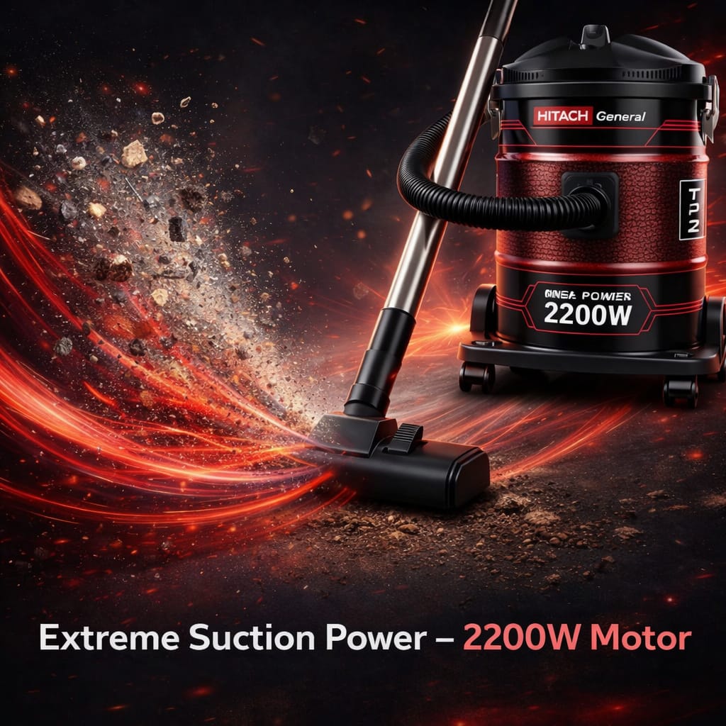 Hitachi Vacuum Cleaner 25L – 2200W High Power Drum Vacuum | Large Capacity Cleaner with Wheels