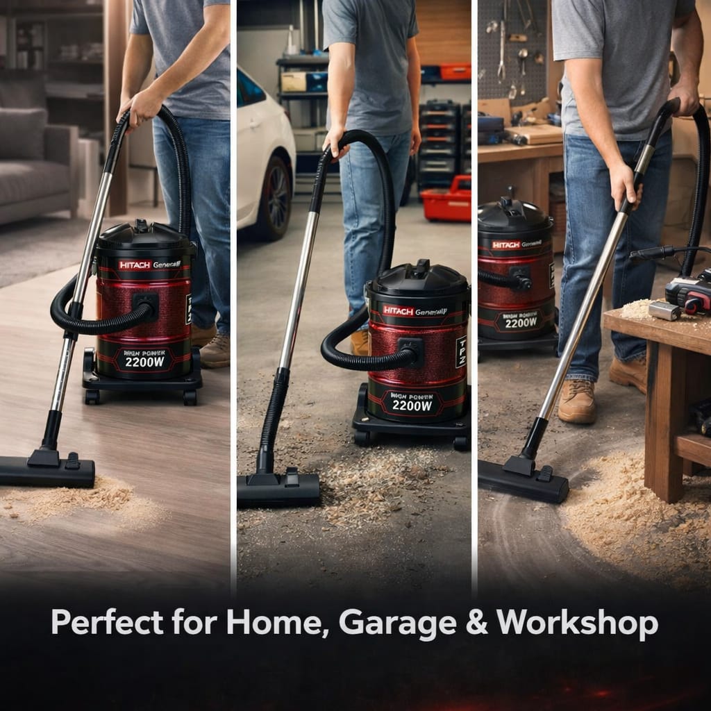 Hitachi Vacuum Cleaner 25L – 2200W High Power Drum Vacuum | Large Capacity Cleaner with Wheels