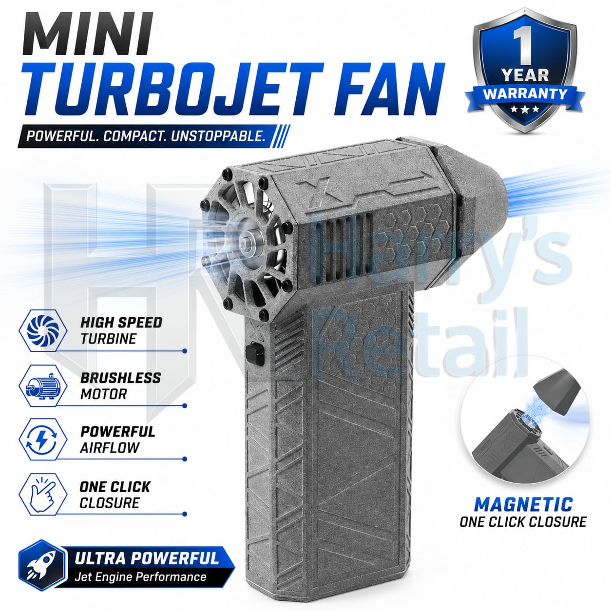 Rechargeable Cordless Air Duster – Turbo Jet Fan with Brushless Motor | Portable Handheld Electric Dust Cleaner